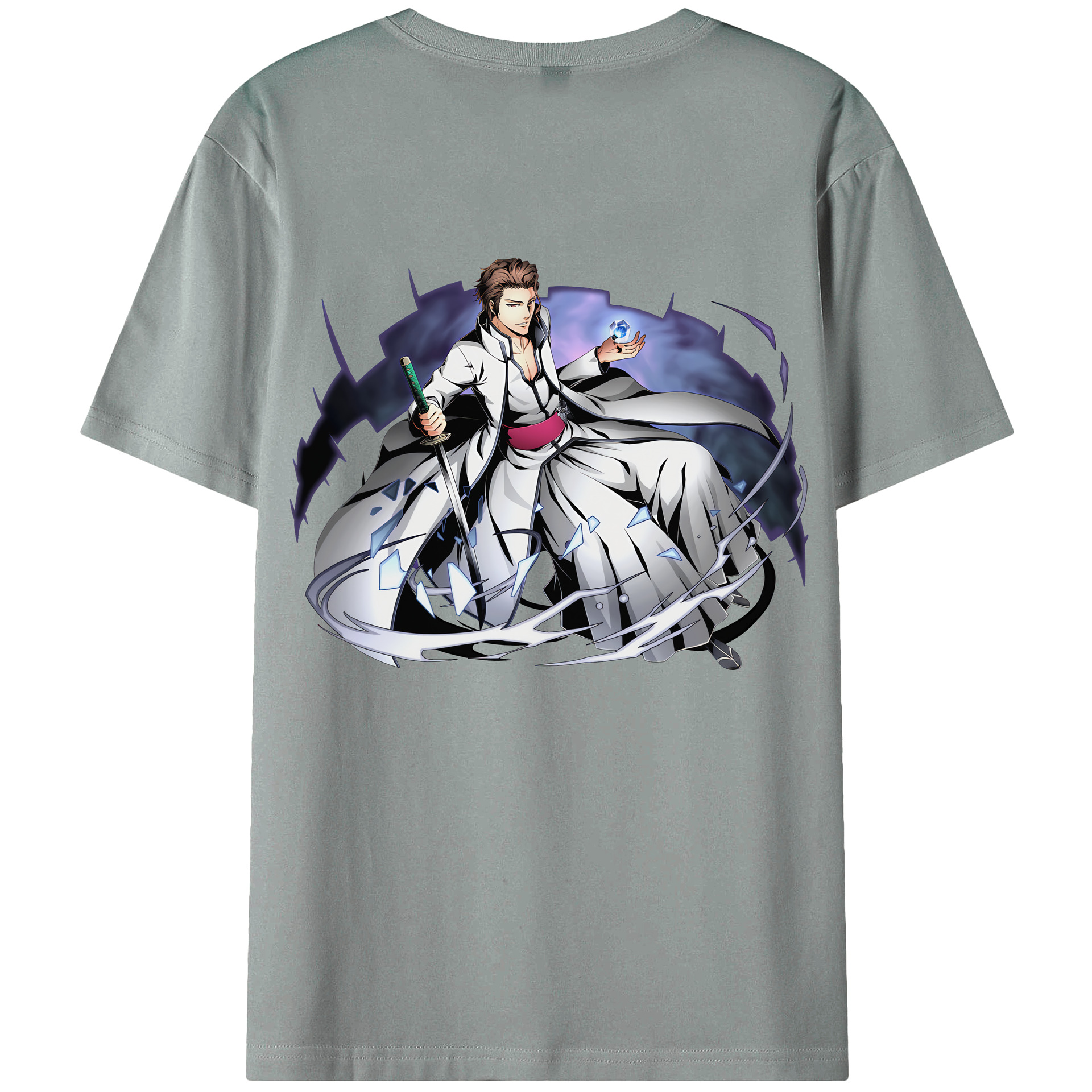 （画像用） ブリーチ 藍染 惣右介（あいぜん そうすけ） BLEACH Aizen Sousuke 綿100％ メンズ半袖Tシャツ（バックプリント） 通気性